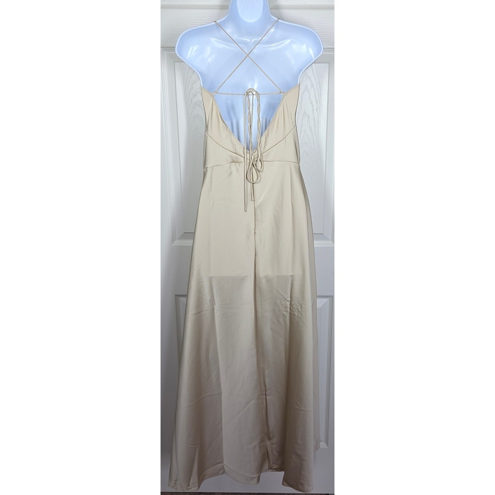 Gap Studio Satin Slip Dress Champagne Beige Maxi Formal Strappy Back Size 8 Chic - Picture 4 of 9